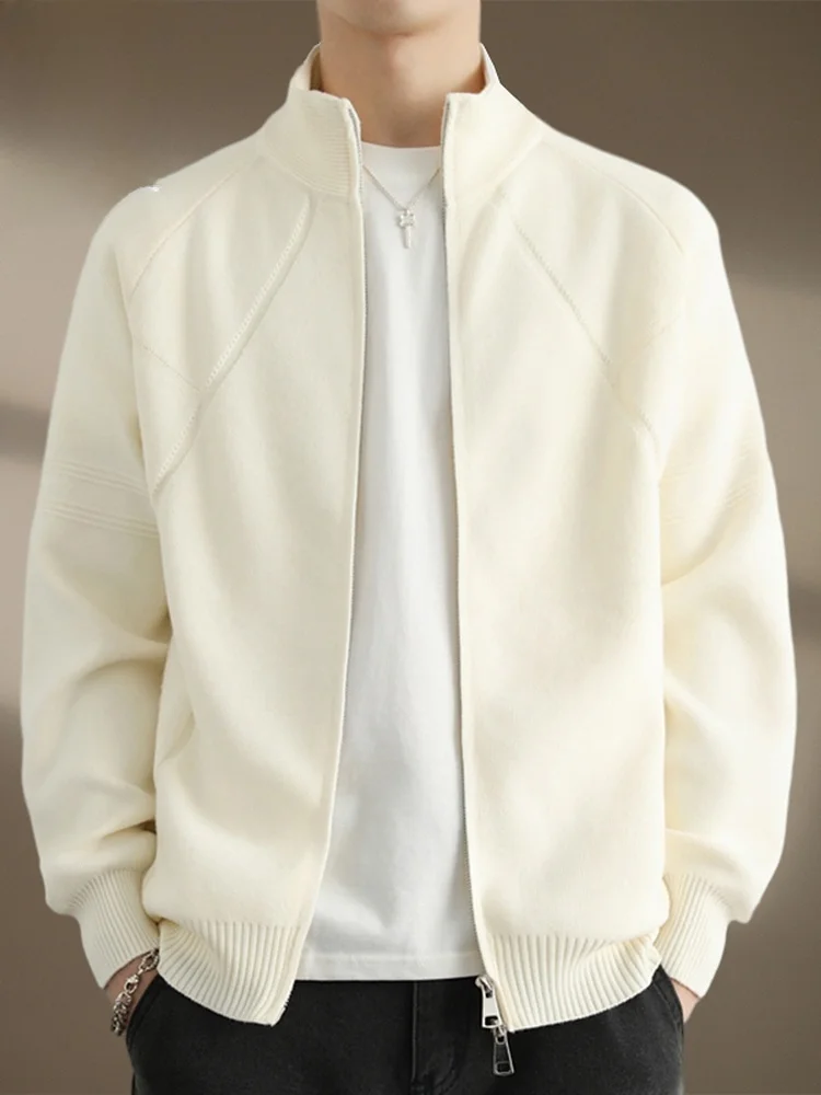 

Мужской вязаный кардиган с воротником-стойкой, утолщенный, весенняя новинка, модный однотонный повседневный стиль