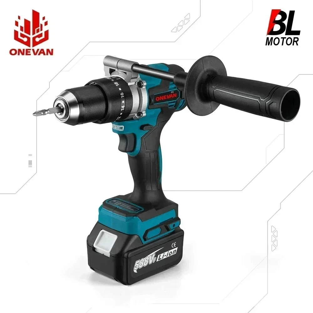 ONEVAN 650NM 13MM Brushless Electric Drill 20+3 Torque Cordless Impact Drill Li-ion Electric Screwdriver For Makita 18v Battery