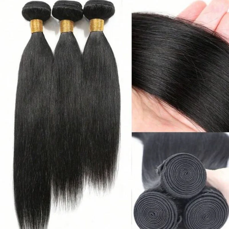 Extensiones de cabello humano liso de hueso, cabello Remy brasileño negro Natural, 28, 30, 32 pulgadas, mechones de cabello largo, 1/3 Uds., extensiones de cabello virgen