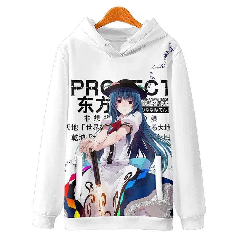 Anime Touhou Project Hinanawi Tenshi Hooded Hoodie Autumn Winter Cosplay Costume Student Fashion Casual Loose Pullover Tops