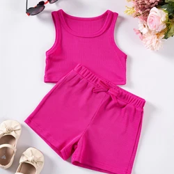 Summer Toddler Girl's Pure Tank Top Set Kids Sleeveless Vest Elastic Waist Shorts Set Baby Girl Clothes