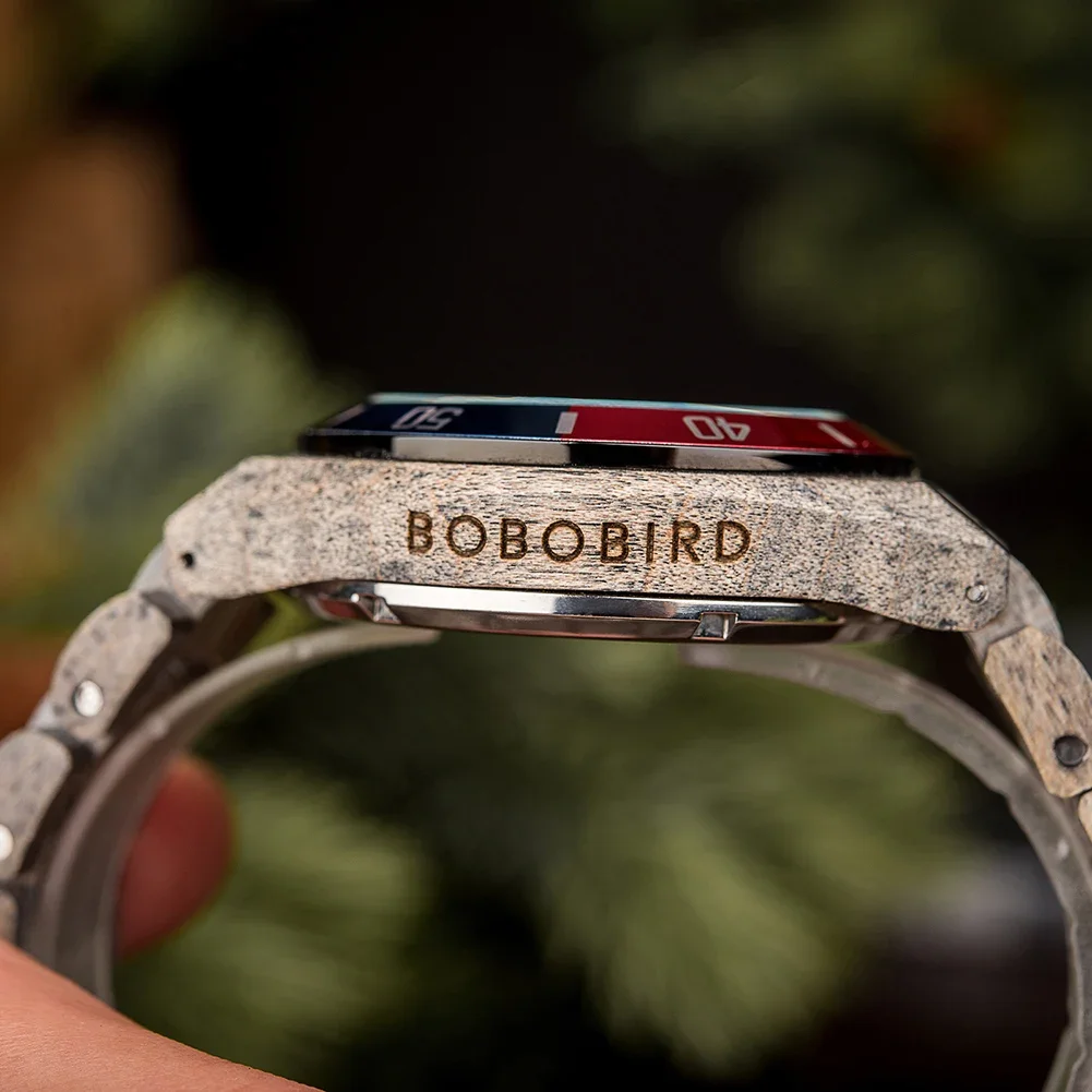 Relógio mecânico bobo bird relógios de madeira masculino luxo moda relógio de pulso automático luminoso caixa de presente personalizado oem