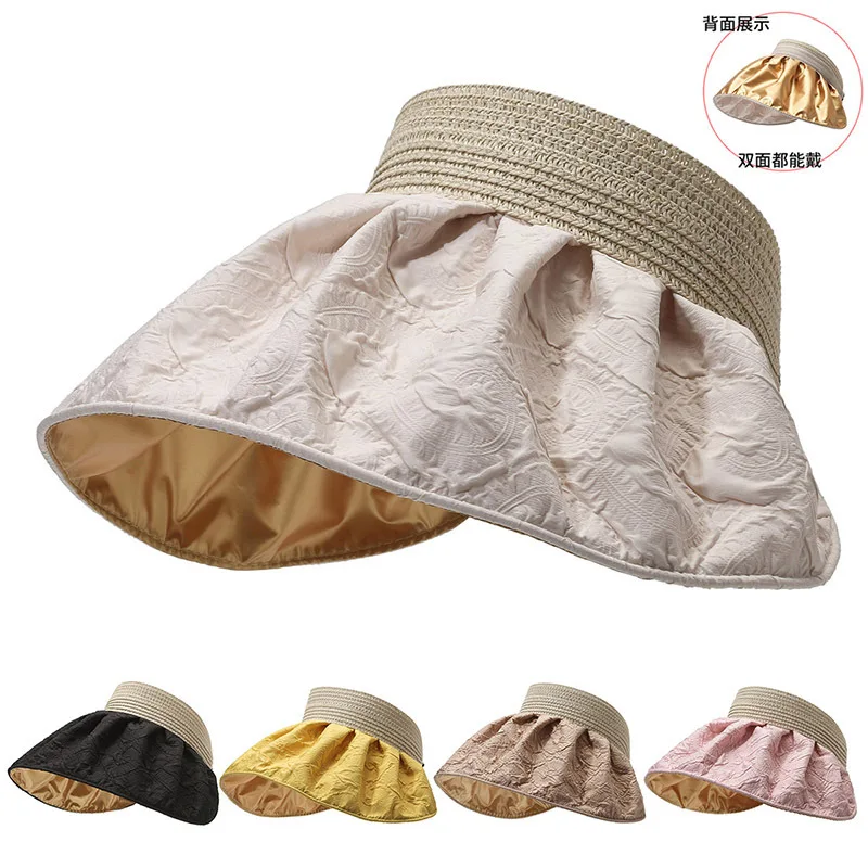 Summer Shell Sunshade Hat UV Protection Dual Use Hair Hoop Sun Hat for Women Outdoor Beach Soft Foldable Wide Brim Bucket Caps