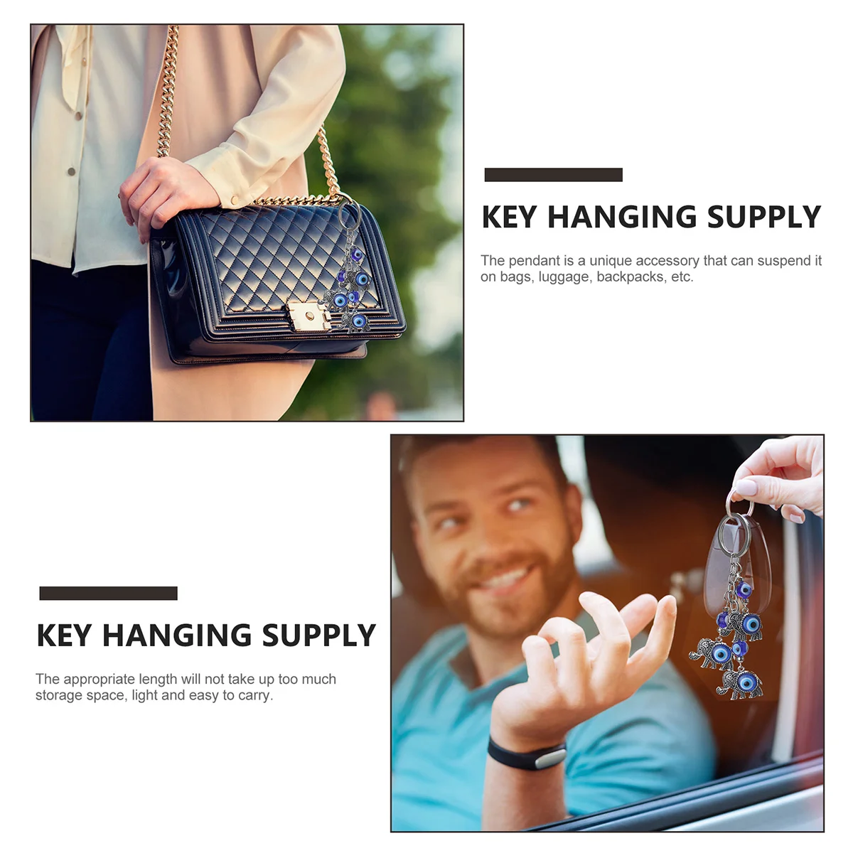 

2pcs Elephant Eyes Design Pendant Evil Eye Ring For Bag Decor Luck Elephant Key Chain Blue Eye Alloy Key Holder Hanging Ornament