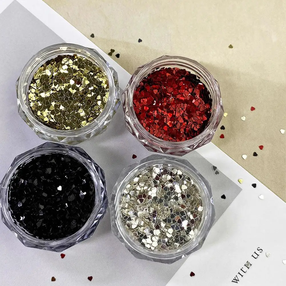 ミニ愛するハート形グリッターパウダーネイルチャームゴールドとシルバーのスパンコールパウダー冬のネイルアクセサリー装飾