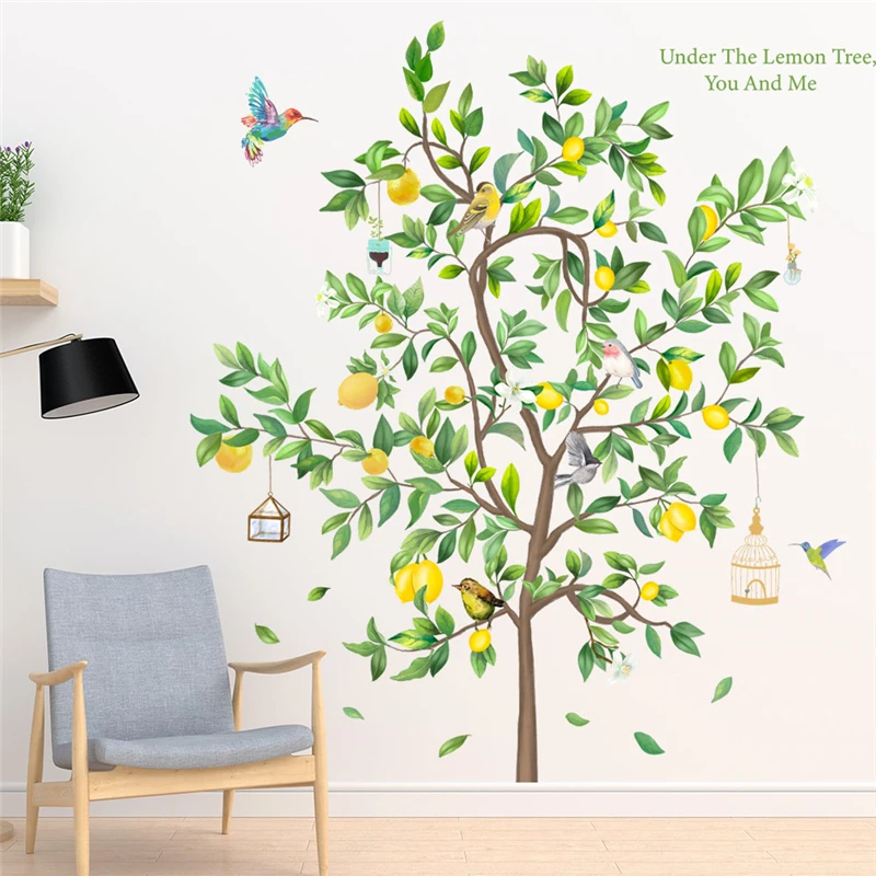 Lemon Tree Bird Cage Wall Stickers For Store Office Studio Home Decoration Diy Plants Mural Art Pvc Decals Pastoral Large Poster