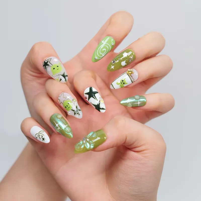 

10pcs Elegant Women Full Cover Wearable Manicure Handmade Exquisite Nails Fake Y2K Hot Girl Nail Patch For Women Daily Vacations