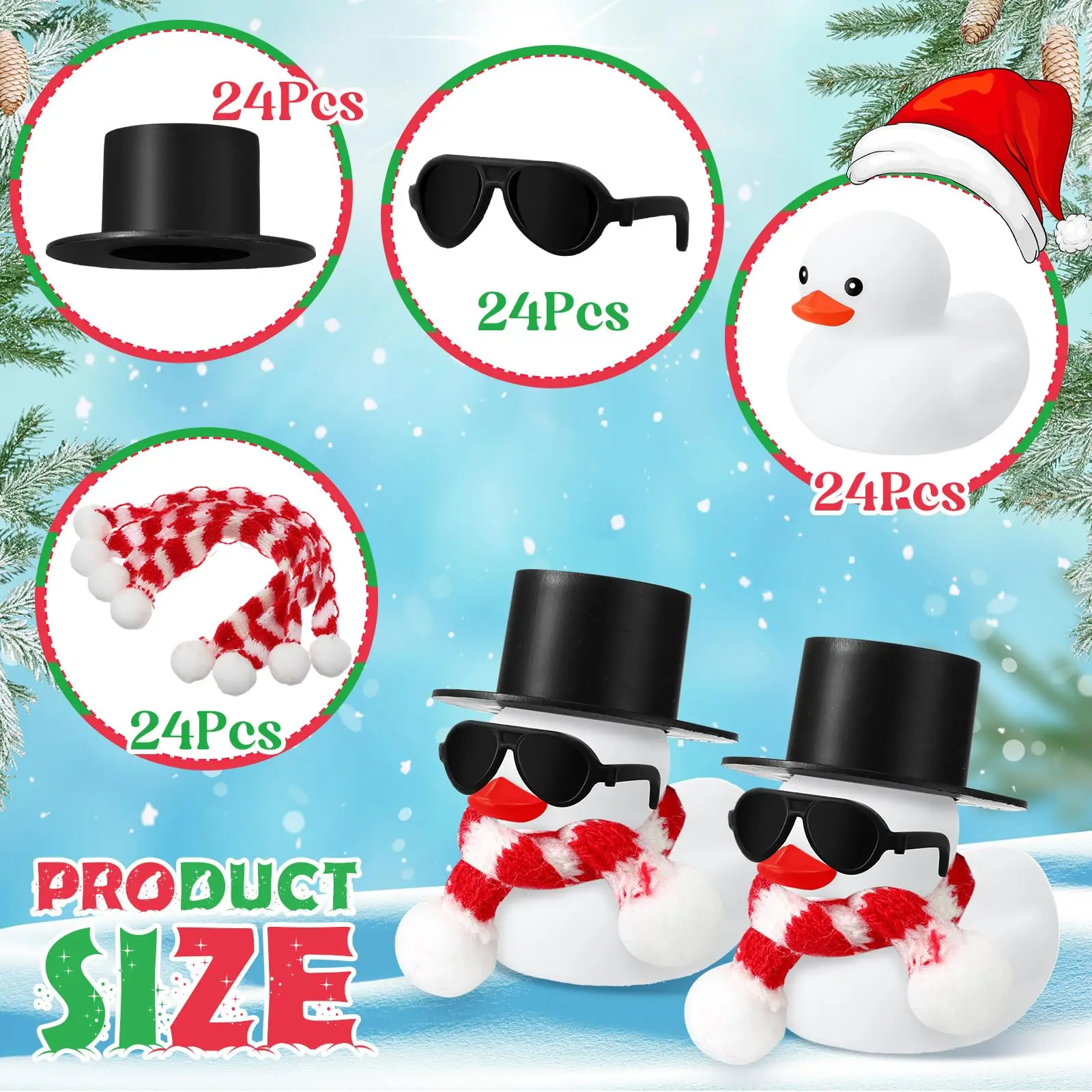 24/48 Sets Christmas Mini Rubber Duck Bulk with Sunglasses Scarf Hats Duckies Toy Xmas Decor for Christmas Winter Gift Cruise