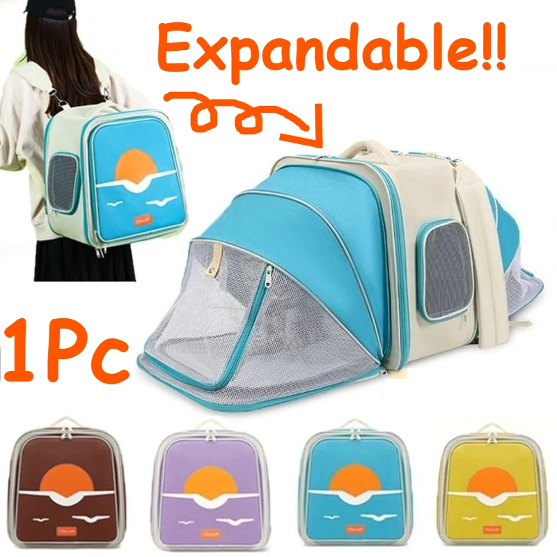 

1Pc Blue/Purple/Brown/Yellow Expandable Cat Carrier Soft-Sided Travel Pet Bag Airline Approved Collapsible with Safety Zippers