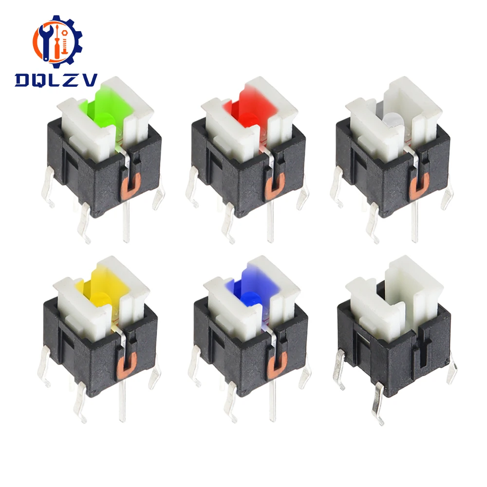 5/10Pcs 6*6mm Through Hole Micro Push Button Tactile Momentary Switch With LED Green Yellow Red White Blue 6*6 6X6