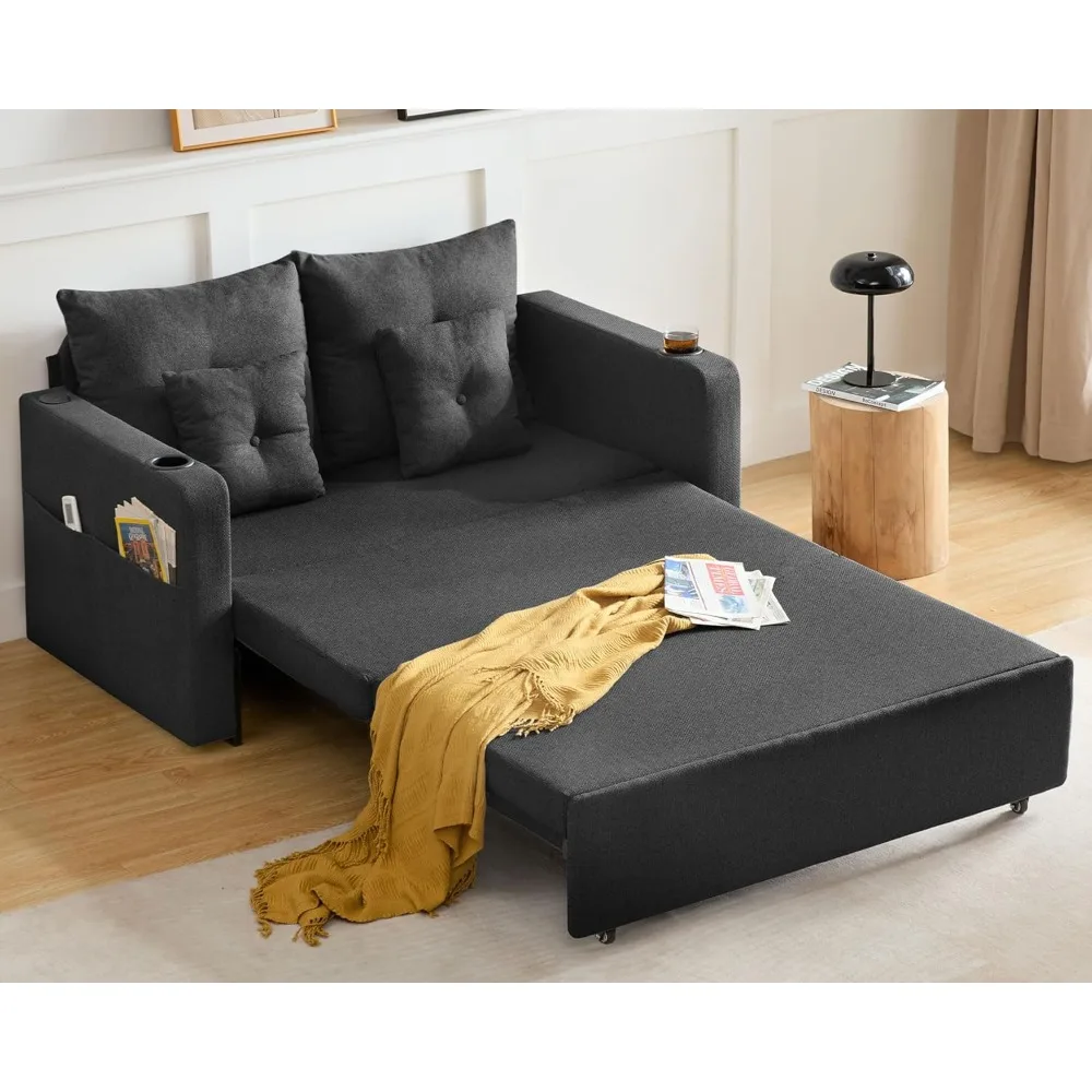 سرير أريكة قابل للتحويل 3 في 1، سرير أريكة للنوم بالحجم الكامل مقاس 56 بوصة، سرير أريكة للنوم مع جيب تخزين،