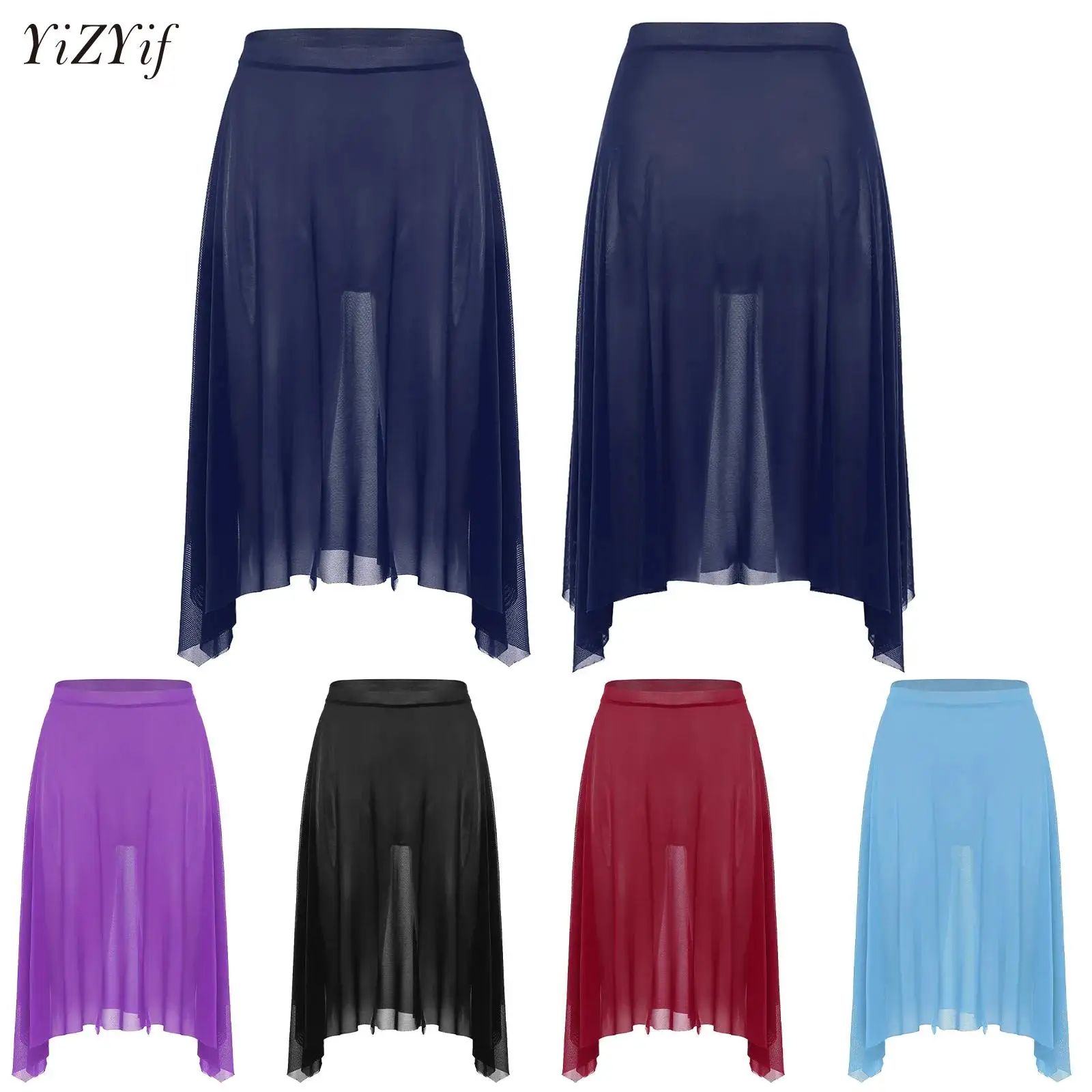 

Women's Ballet Dance Skirt Asymmetric Hem Flowing Mesh Dance Skirt Irregular Modern Belly Tango Latin Skirt Practicing Dancewear