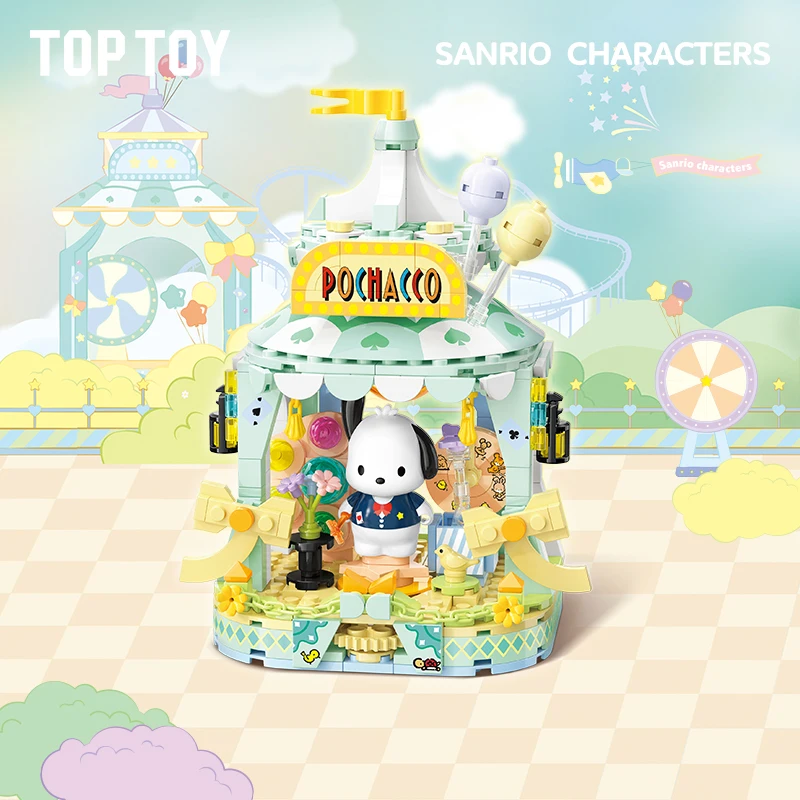 TOPTOY Sanrio Kuromi Pochacco Onpompurin Cinnamorol Colorful Amusement Park Building Block Puzzle Toys