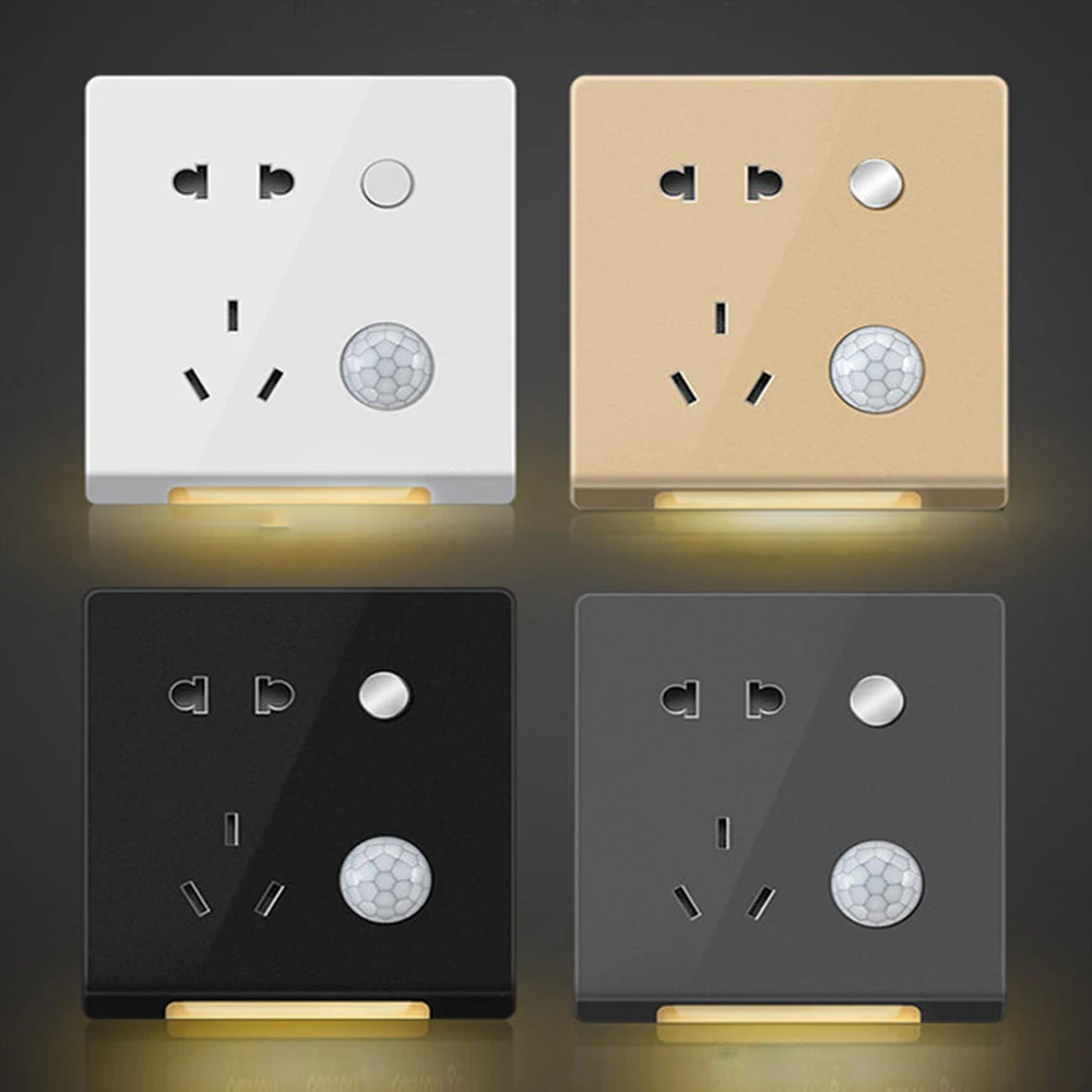 86 Type Recessed LED Footer Light Body Sensor Night Light Household 5-hole Socket Aisle Light Stair Tread Lights