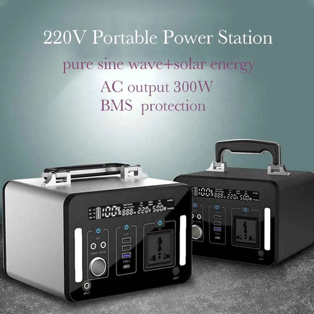 300Wh Power Station 220V Portable Solar Generator System Car Jump Starter Home Outdoor Power Bank Station