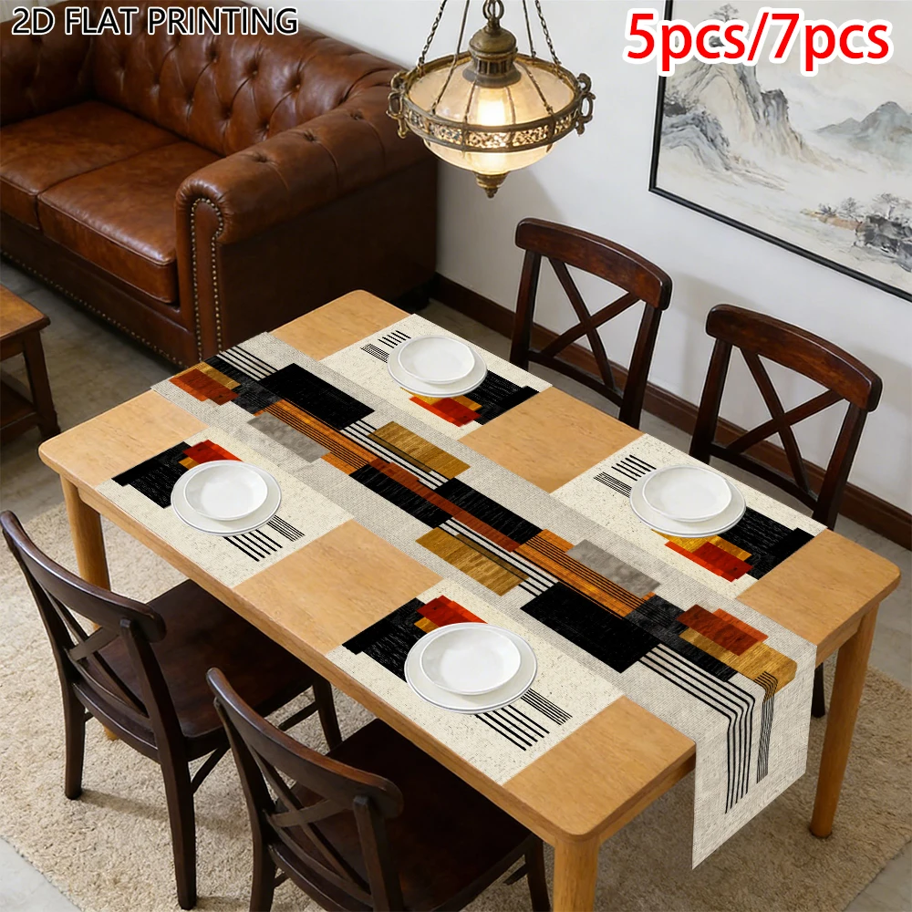 1pc Modern Abstract Theme Geometric Line Table Runner and Placemat for Family Living Room Dinner Table Decor