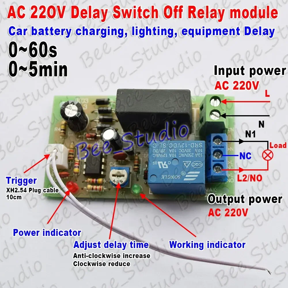 

AC 220V 230V 240V Adjustable 0-60 Seconds/5 Minute Time Trigger Delay Time Turn Off Board Timing Control Switch Off Relay Module
