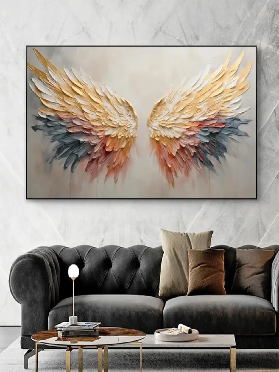 Colorful Abstract Angel Wing Oil Painting on Canvas  Modern Minimalist Textured Wall Art for Living Room Decor Perfect Gift