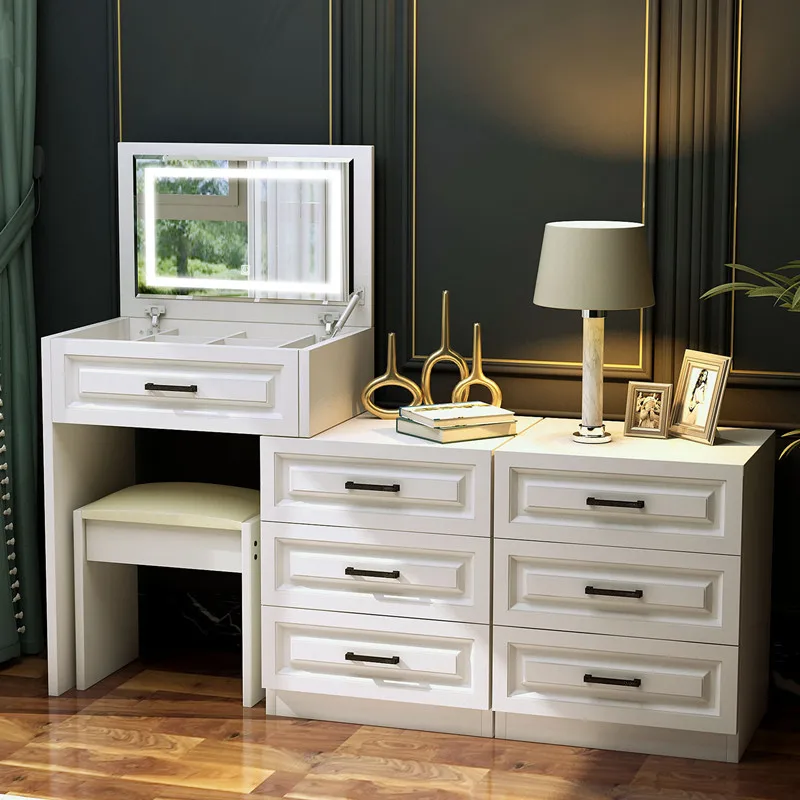 Nordic Luxury Box Dresser Eithe Drawers Girl Stool Wooden White Dressing Table Storage Makeup Modern Comoda Pra Quarto Furniture