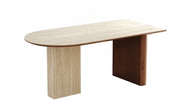 

Обеденный стол из массива дерева, травертин, каменная плита, средневековый остров, маленькая квартира, прямоугольный, светлый, роскошный, современная, простота