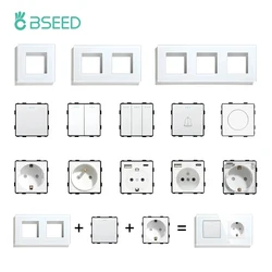 BSEED-Interrupteurs d'éclairage mécaniques, cadre de prises murales, panneau en verre cristal, prise USB de type C, pièces de fonction de bricolage standard EU/FR uniquement