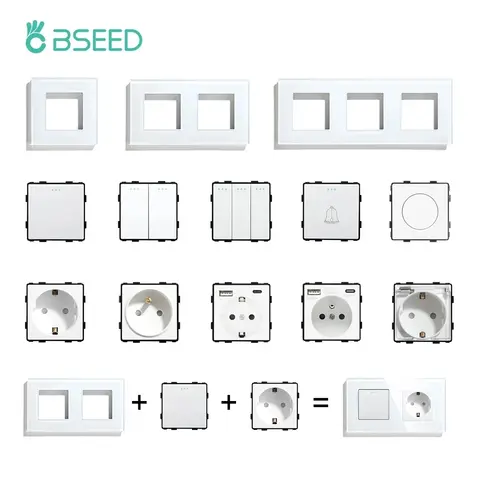 BSEED Mechanical Light Switches Wall Sockets Frame Crystal Glass Panel Type-c USB Socket  EU/FR Standard DIY Function Parts Only