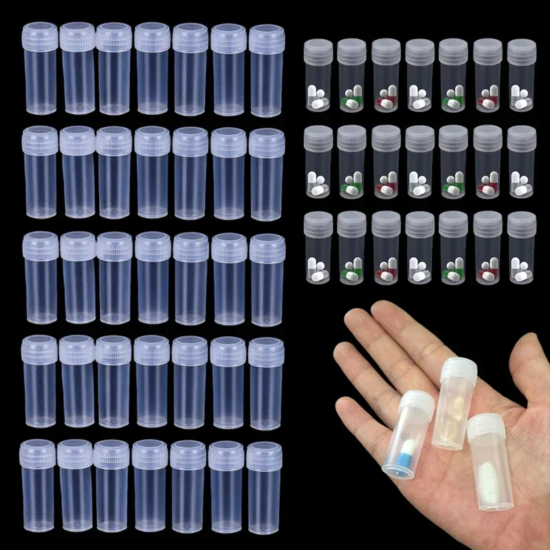 10/50Pcs 5ml Travel Portable Clear Mini Plastic Bottle Empty Refillable Sample Container For Store Pill Powder Capsules Medicine