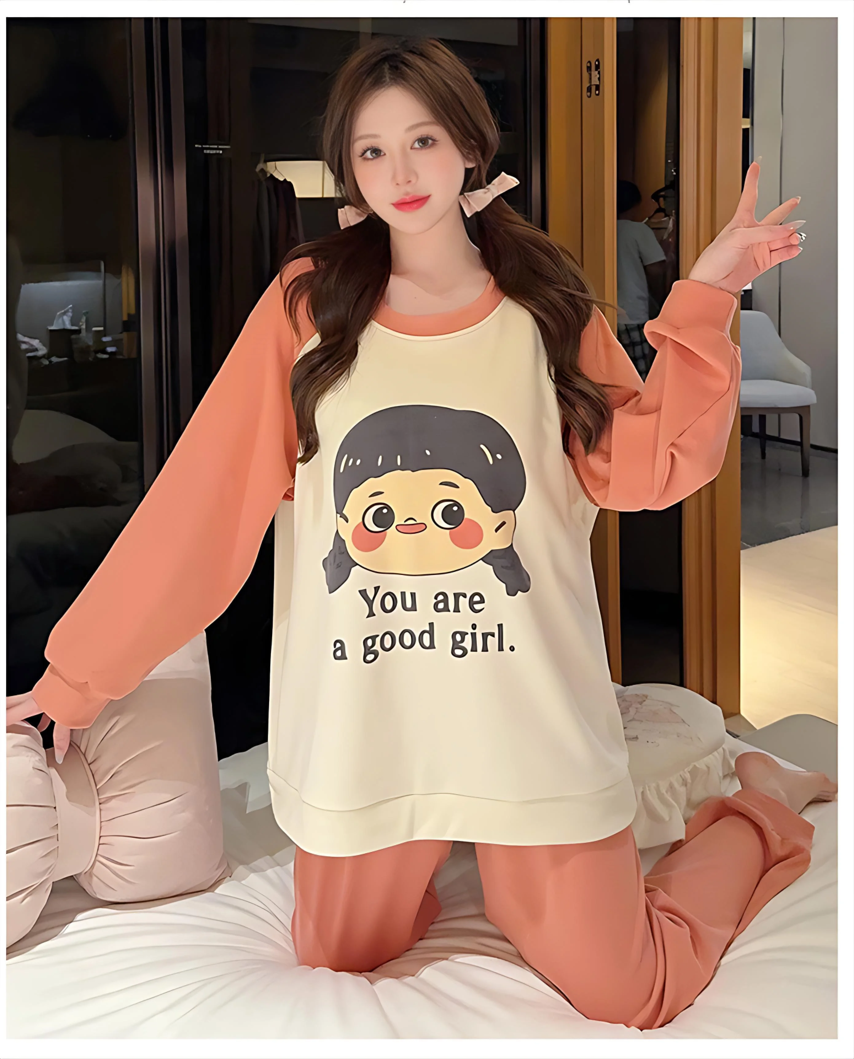 

Pajama Bottoms Woman Sets Cashmere Thicken Design Thickened Hem V Neck Short Sleeve Bermuda Shorts Fall Winter Loungewear Heavy