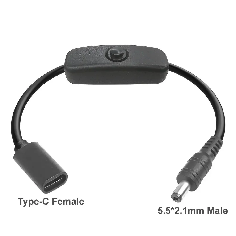 2-in-1-USB-Typ-C-Verlängerungskabel mit Ein-/Aus-Schalter-Taste, USB-C PD auf Micro-USB/DC, 5,5 x 2,1 mm, Netzkabel, 5 V, universell Typ C
