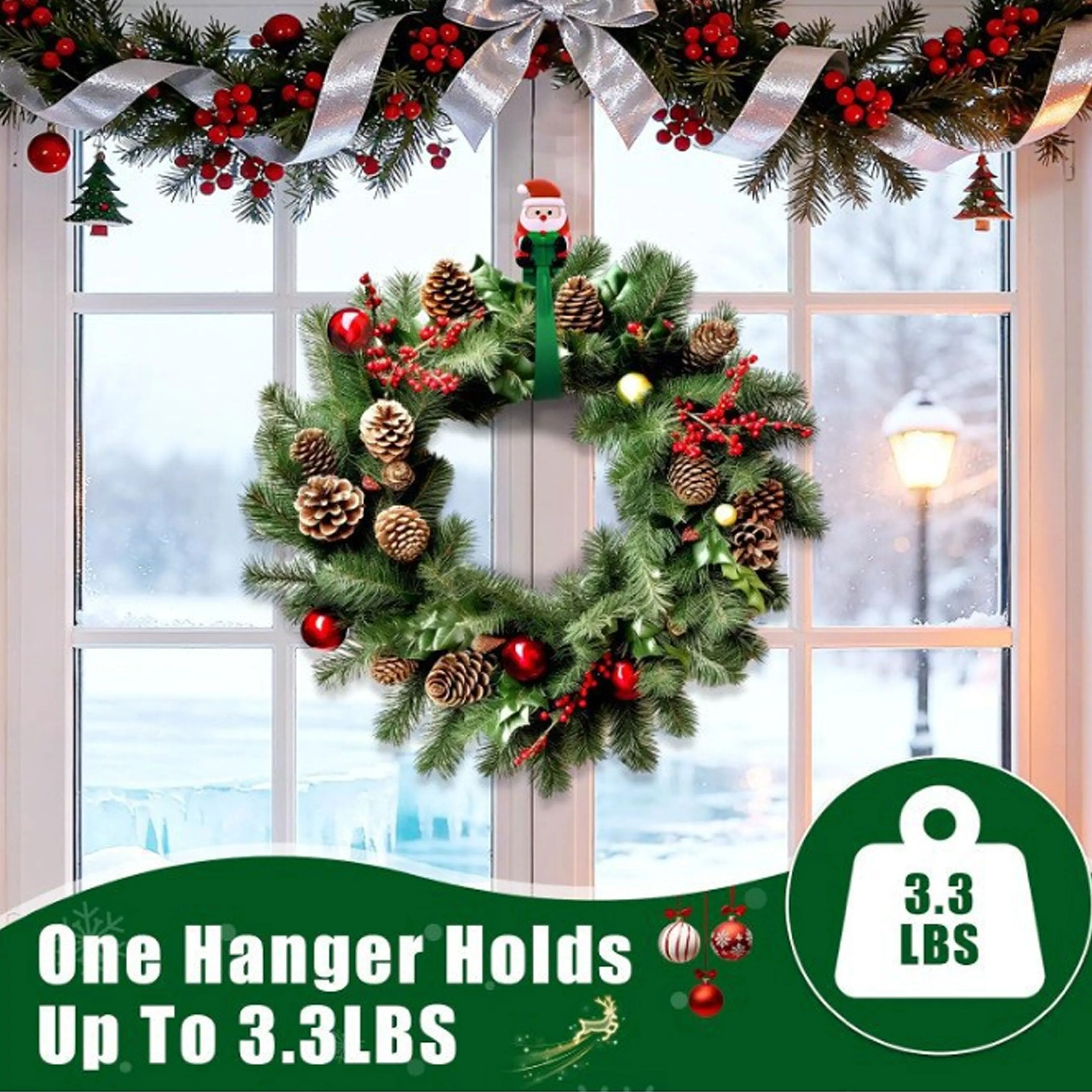 ‌24Pc Santa Silicone Hooks for Christmas Wreaths No Drill Hanger Hooks Stockings Ornaments‌ Hanging Clip Cable Organizers Buckle