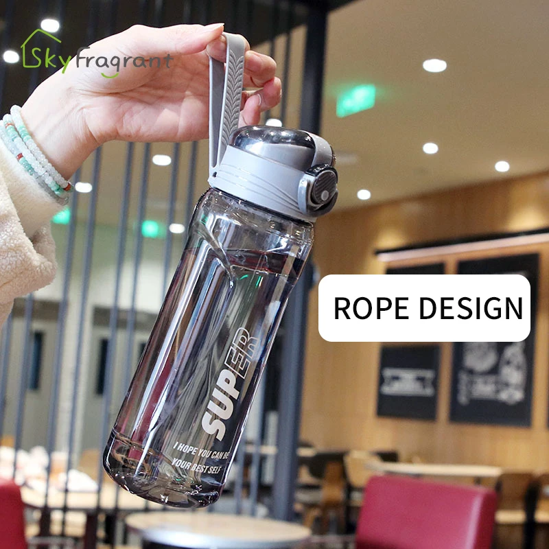 Bounce Cover Plastic Cup With Scrap Rope Outdoor Sports Water Bottle High Temperature Anti-fall Outdoor Fitness Cup Print Logo