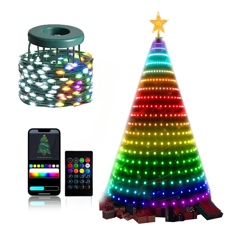 Imagem -05 - Smart Rgb Christmas Tree Lights Fairy Led Star Strings Waterfall App Bluetooth Music Rhythm Lights Xmas Holiday Decor