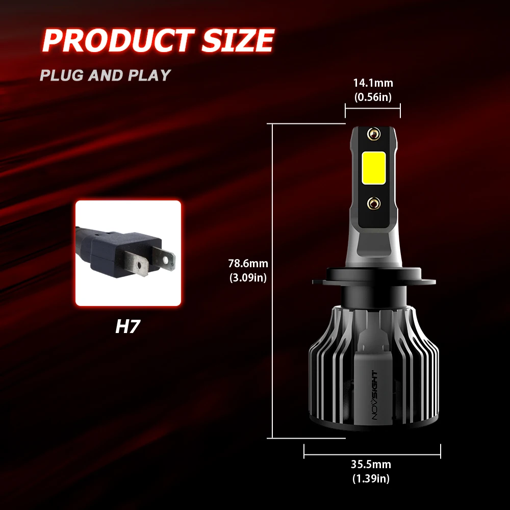 NOVSIGHT H7 Led Headlights Super Bright 72W 10000LM 6000K White Car Headlight Bulbs Auto Headlamps N39 Built-in Fans 12V