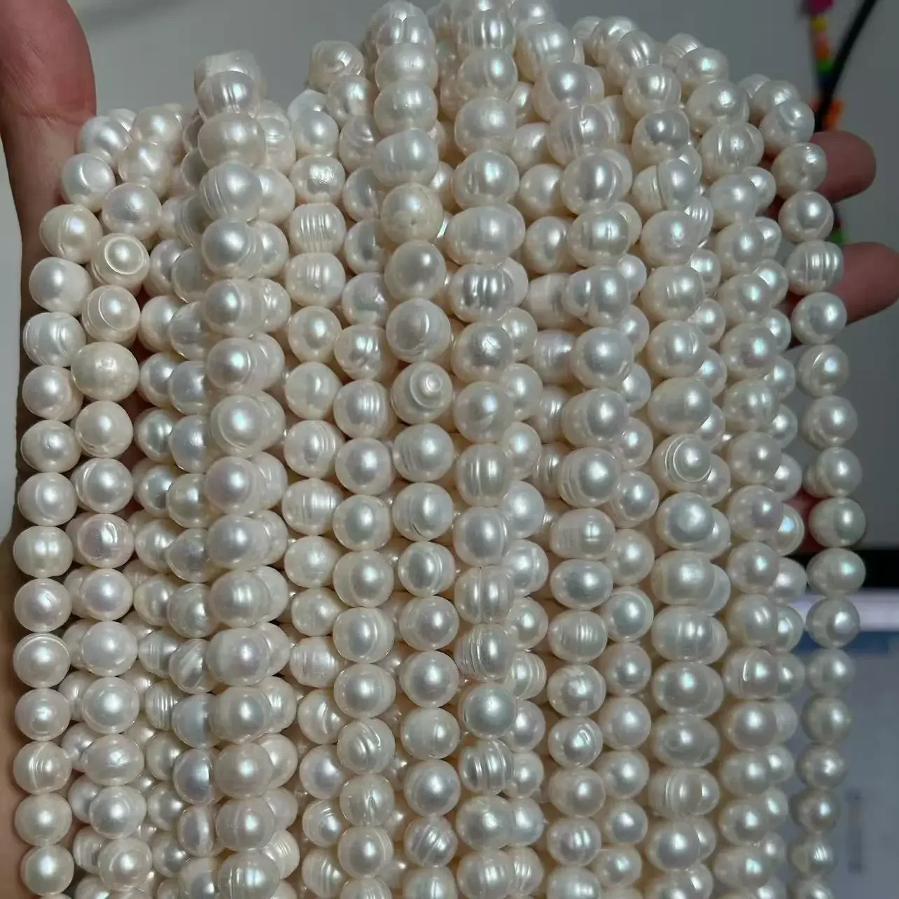 10-11mm A Grade 100% Genuine Natural Freshwater White Pearl Irregular Round Beads For DIY  Bracelet Necklace Accessories 15