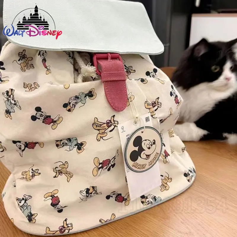 Disney Mickey New Backpack Luxury Brand Fashion Women\'s Backpack Canvas Large Capacity High Quality Drawstring Cartoon Book Bag