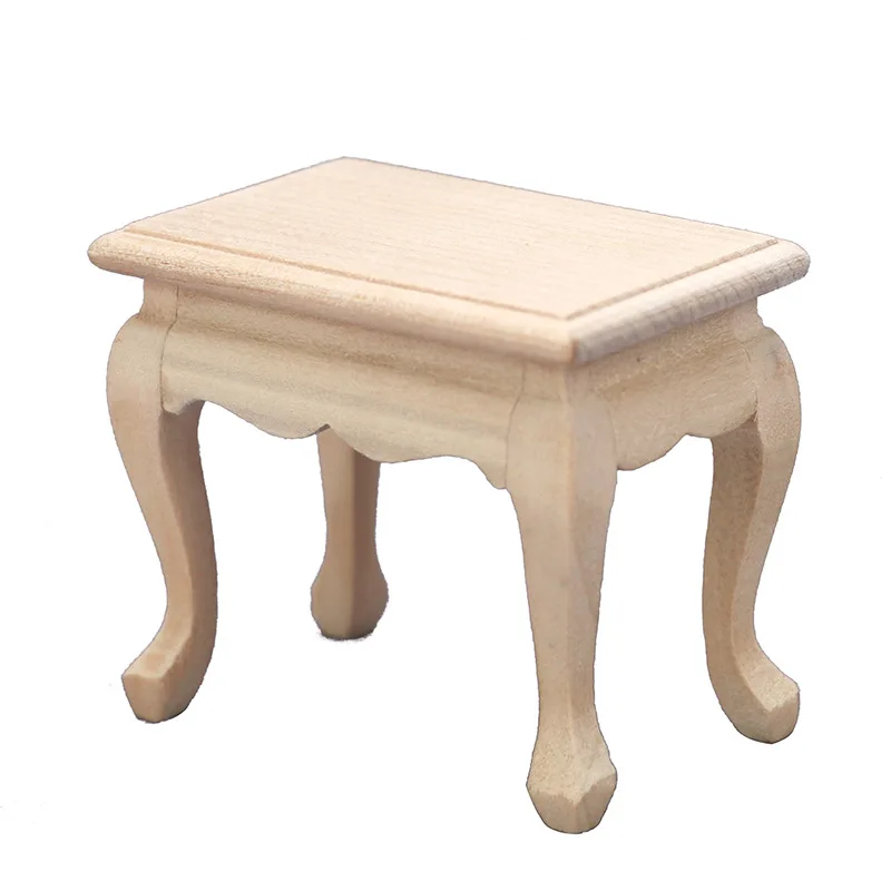 1:12 schaal poppenhuis miniatuur meubelset |   Onafgewerkte houten Europese klassieke kruk + bijzettafel + salontafel |   DIY-knutselwerk