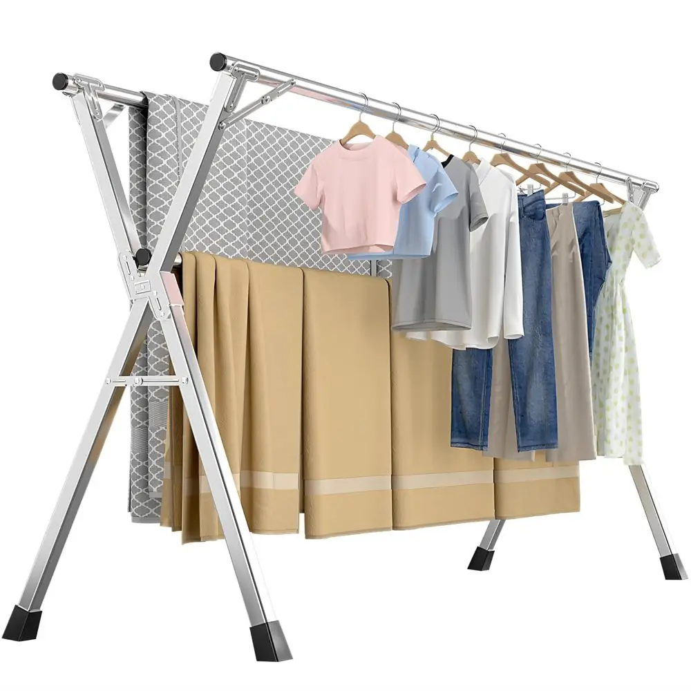 

Inches HeavyDuty Stainless Steel Folding Clothes Drying Rack Clothing Indoor Outdoor AntiRust 20 Windproof Hooks Portable amp Fo