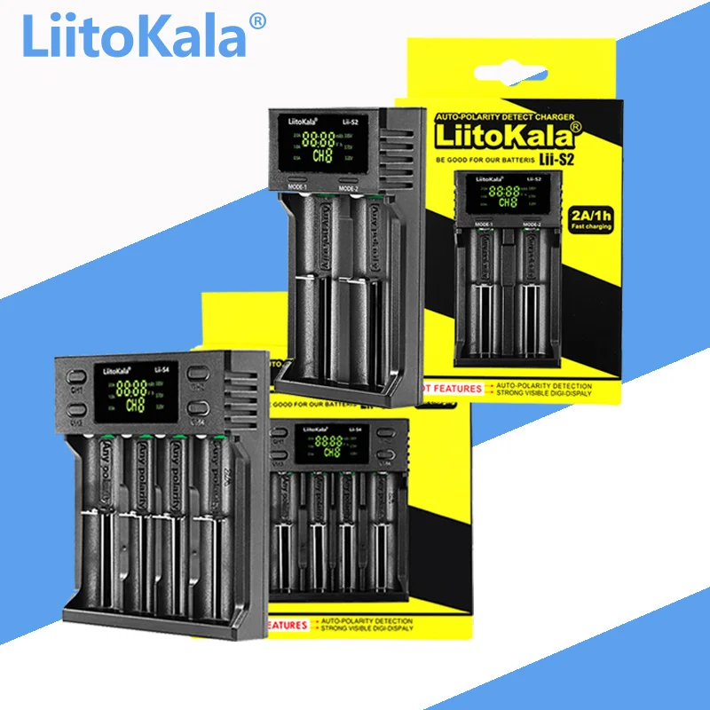 LiitoKala Lii-100 lii-202 lii-402 lii-S1 Lii-S2 lii-S4 1.2V 3.7V 3.2V 3.85V 18650 18350 26650 NiMH lithium battery smart charger