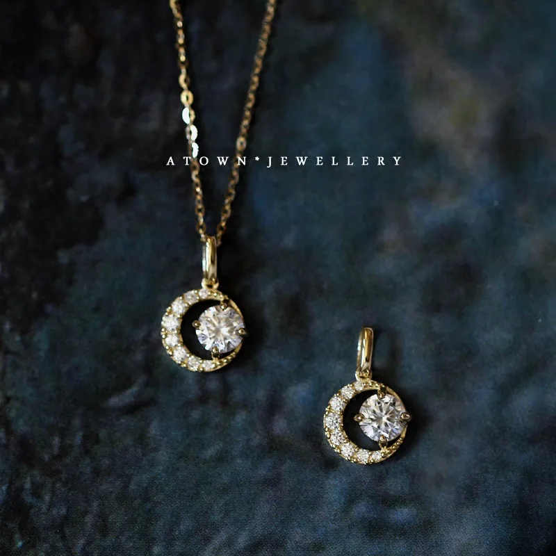

Crescent Pendant S925 Sterling Silver 14K Gold-Plated Necklace, Zircon-Inlaid Mini Moon Charm, Dainty Collarbone Chain