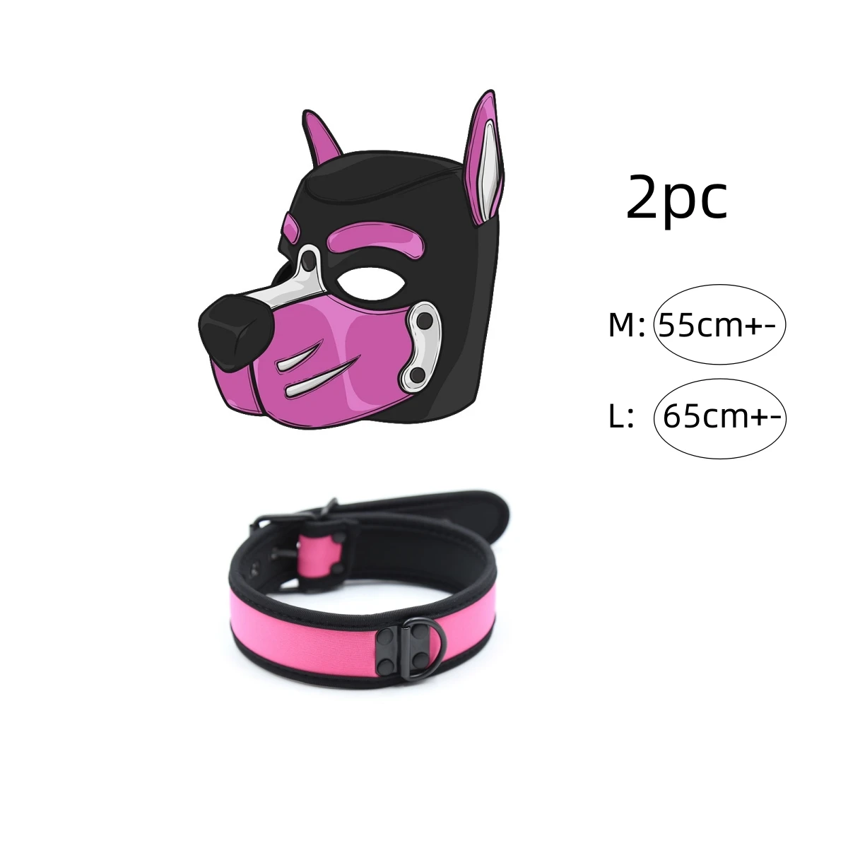 2Pc New Unisex Full Face Sponge Latex Mask with Open Eyes & Mouth Sexy Collar for Party Puppy Play Dog Cosplay Costume Headgear