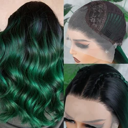 13 * 3 Dark Green Ombre Synthetic Lace Front Wigs Free Part Green and Black Pre Plucked Natural Hairline