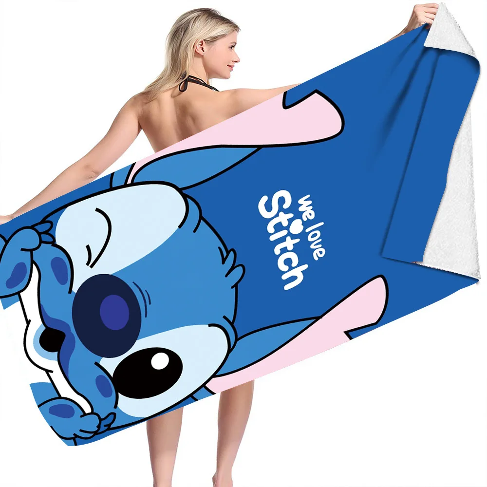 Disney Stitch & Lilo Microfiber Bad Cartoon Handdoek Dubbelzijdig Fleece Gedrukt Strandlaken Badrok Vierkante Handdoek Cadeau