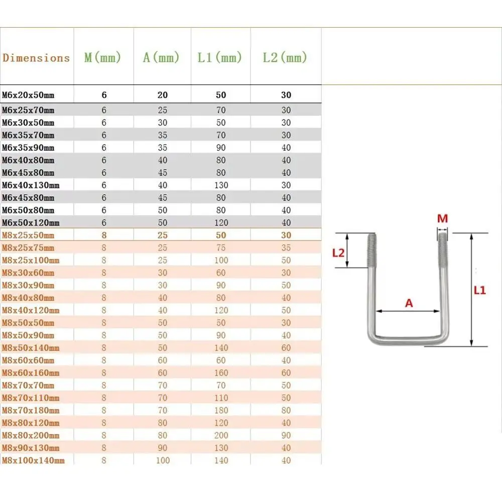 1 pz zincato Q235 acciaio al carbonio M8 morsetto per tubo quadrato con viti deflettore tubo U-braçadeira perno a U ad angolo retto per tubo quadrato