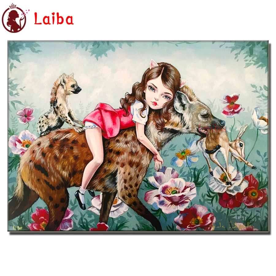 Diamond Painting 5d Cross Stitch Rhinestones Diamond Embroidery cartoon girl & wolves Wall Art Gift Handmade flower Home Decor