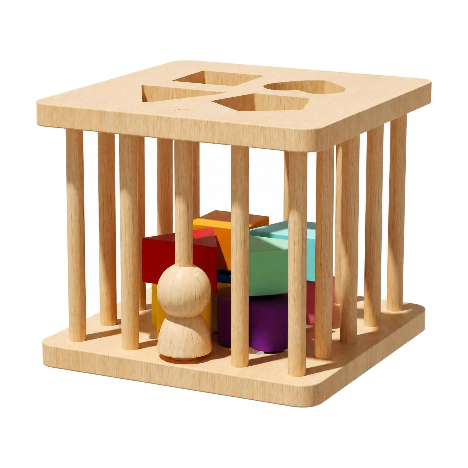 Wooden Montessori Shape Sorting Toy with Knob Matching Blocks for Toddler Early Learning Educational Interactive Game for Kids