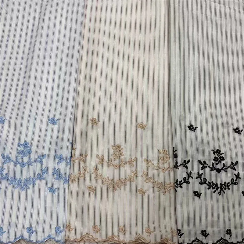 

New yarn-dyed striped lace embroidered floral fabric cotton thread embroidered cloth DIY sewing dress clothing decor fabric