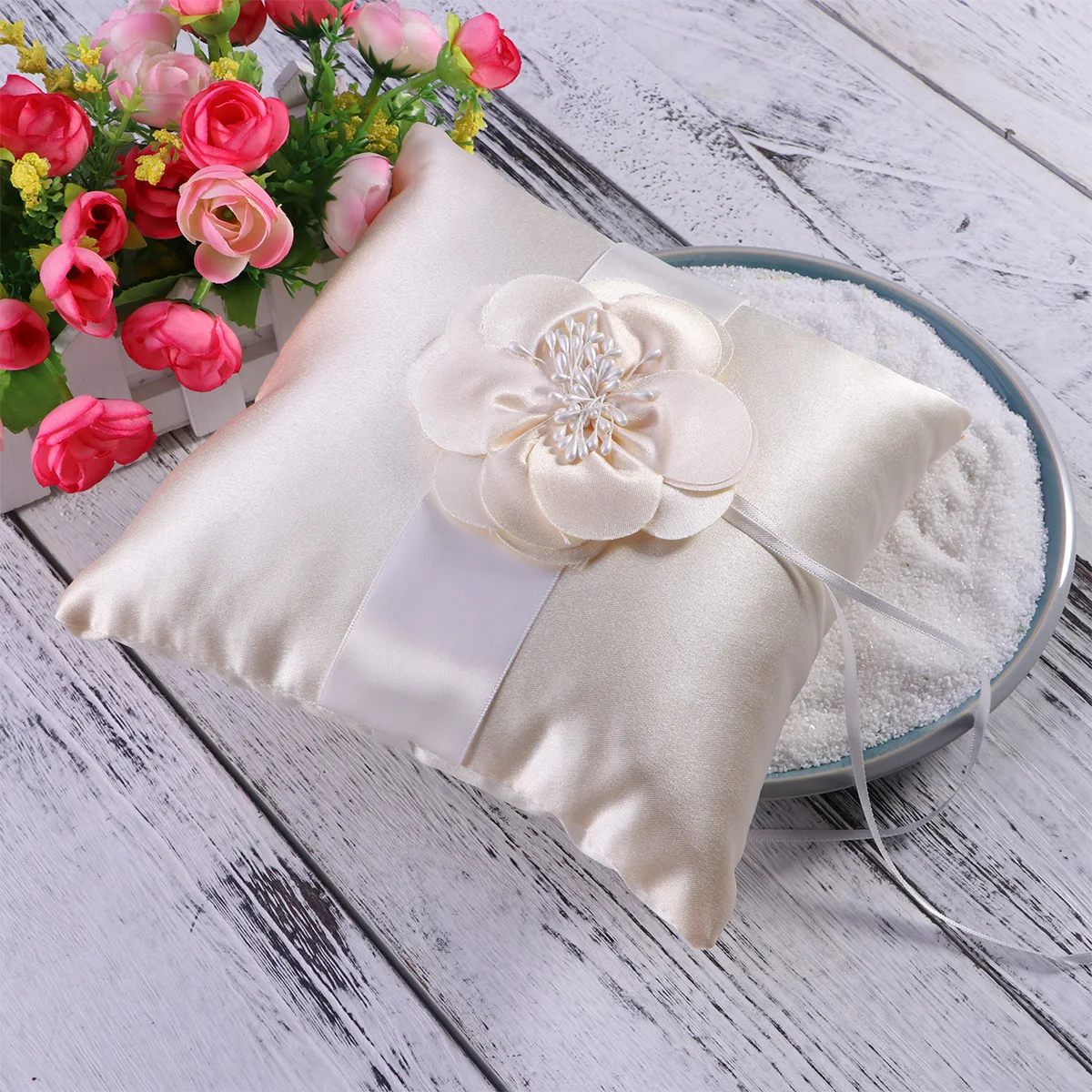 

20 X20cm Wedding Ring Cushion Bearer Pillow along with Pillows Lace Western Style