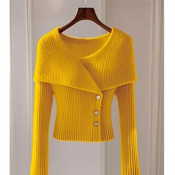 Autumn Temperament Small Fragrant Wind Knit Cardigan Female Slim Long-sleeved Knitwear Jacket Female Casual Solid Knit Sweaters