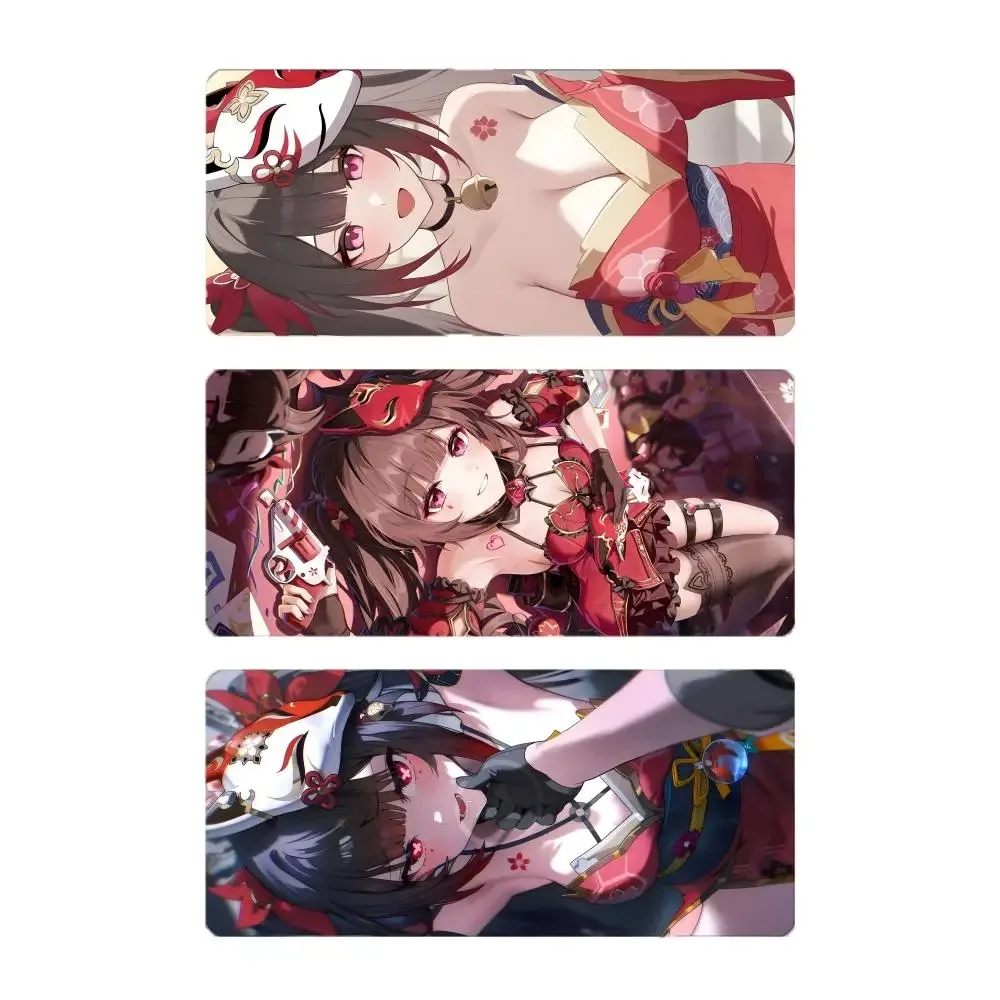 Gaming Mouse Pad,Desk Mat,Anti-slip Base,Stitched Edges, Red Kimono Anime Girl Collage Print, Keyboard Pad for Gamer Home Office