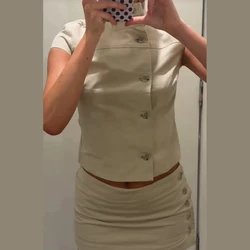 Solid Single Breasted Women's Shirt Top Casual Stand Collar Slim Fit Sleeveless Tanks 2026 NEW Spring Summer Street Lady Tops